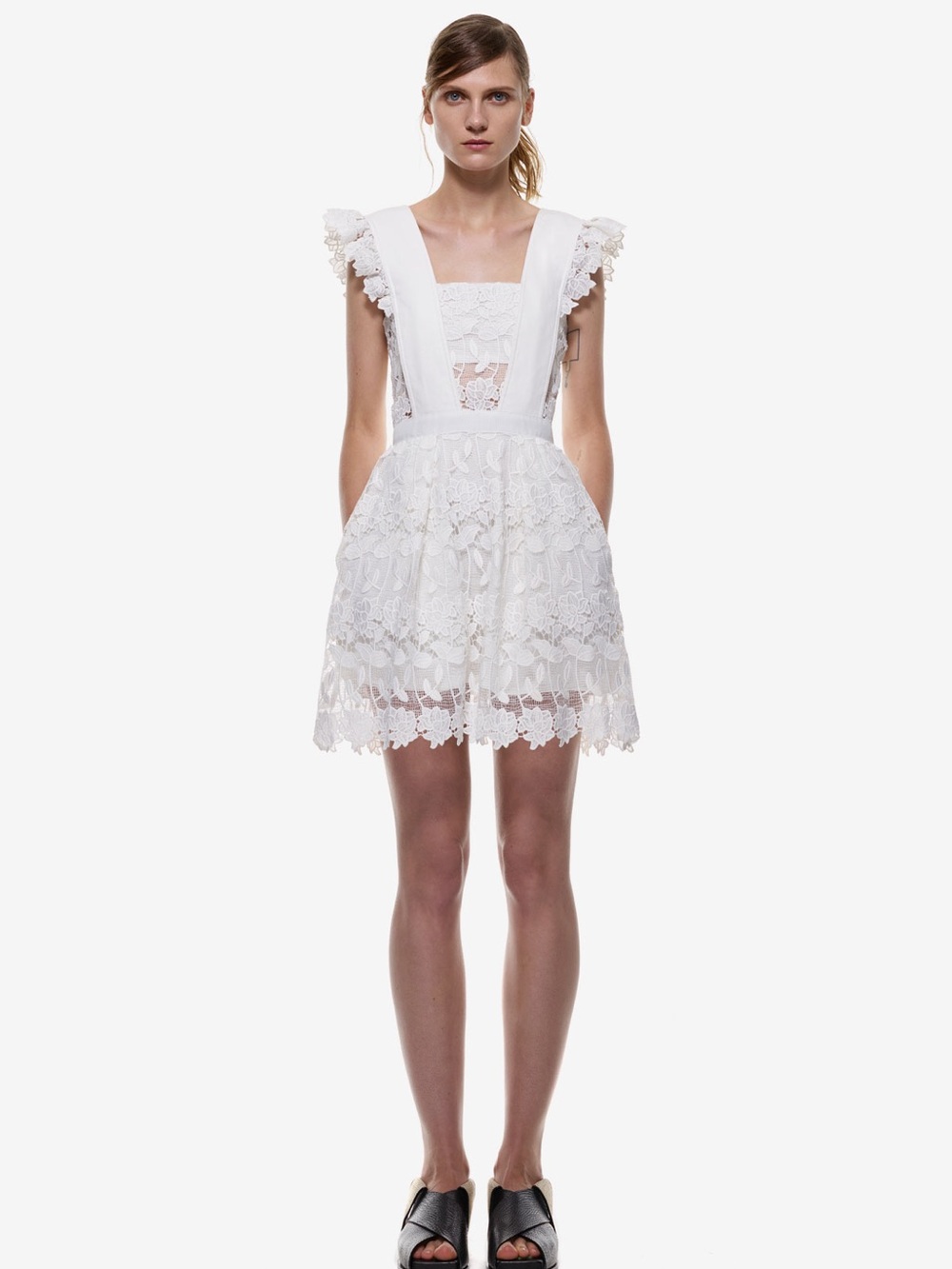Self-Portrait White Lace Pinafore-Style Mini Dress